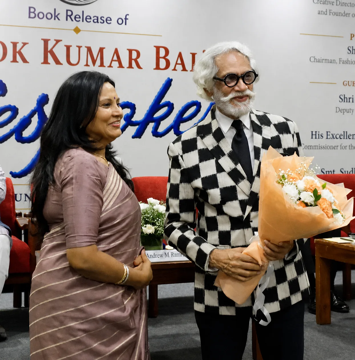 Sunil Sethi is welcomed with a bouquet at the Bespoken book launch in New Delhi